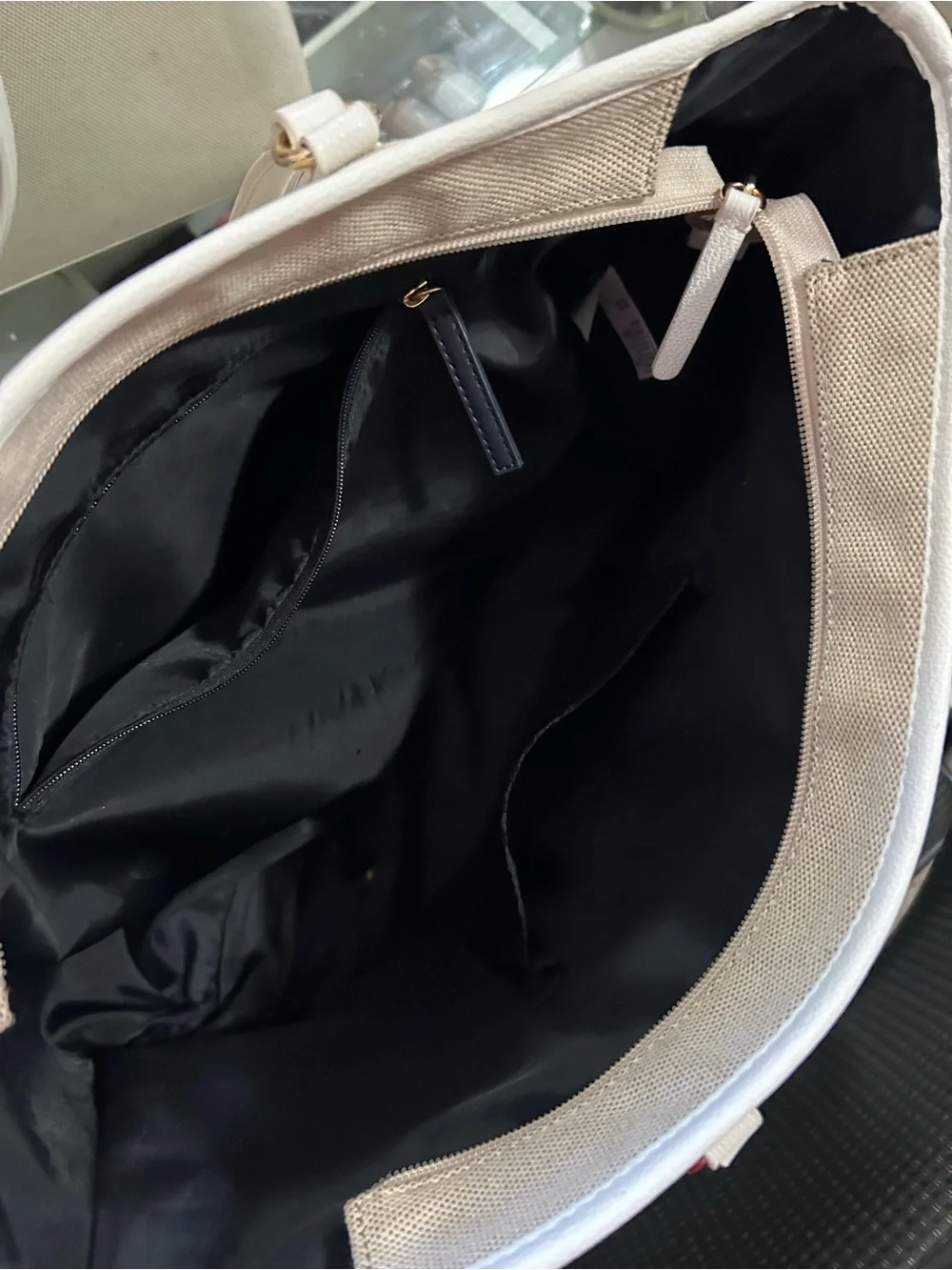 Light Beige Canvas Tote Bag with Black Interior